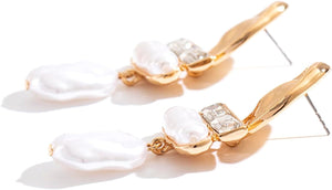 Statement Pearl Dangle Earrings, Gold and Large Pearl