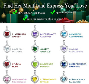 Heart Necklaces for Women 18K White Gold Plated Birthstone CZ Love Heart Pendant Necklace Adjustable Chain Jewelry Necklaces Birthday Gifts Present for Wife Her