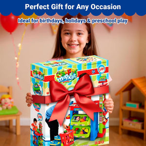 Supermarket Playset for Kids — Grocery Store Pretend Play with Toy Shopping Cart, Cash Register, Scanner & Play Food Accessories – Fun Gift for Ages 3+