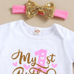 Baby Girl Birthday Cake Smash Outfit Toddler Girl My 1St Birthday Romper Tutu Skirt with Headband Clothes Set