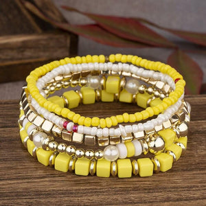 Colorful Layered Boho Bracelet for Women Yellow Black White Beaded Bracelet Set Statement Stretch Bracelet Birthday Party Friendship Jewelry