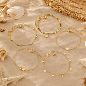 Gold Anklets for Women, Adjustable Layered Charm Ankle Chains