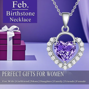 Heart Necklaces for Women 18K White Gold Plated Birthstone CZ Love Heart Pendant Necklace Adjustable Chain Jewelry Necklaces Birthday Gifts Present for Wife Her
