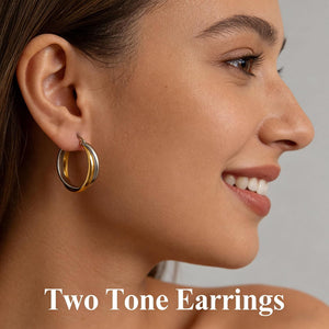 Two Tone Earrings for Women Gold and Silver Earrings Polished Chunky Huggie Hoop Earring Fashion Jewelry Two Tone Jewelry for Woman
