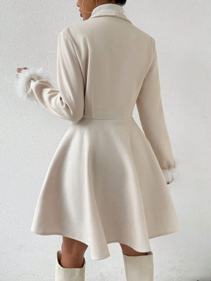 LUNE Solid Color Overcoat with Fringed Cuff and Single Button Closure Fall Winter Cloth for Women