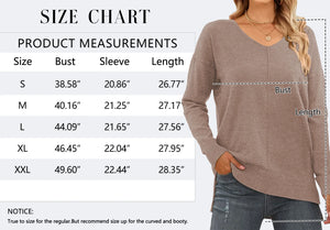 V Neck Sweaters for Women Fall Lightweight Knit Pullover Sweater Side Slits Tops