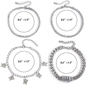 Butterfly Ankle Bracelet for Women Rhinestone Anklets Bulk Adjustable Layered Beach Ankle Bracelet Braided Chain Anklet Charm Ankle Bracelet Jewerly Gift