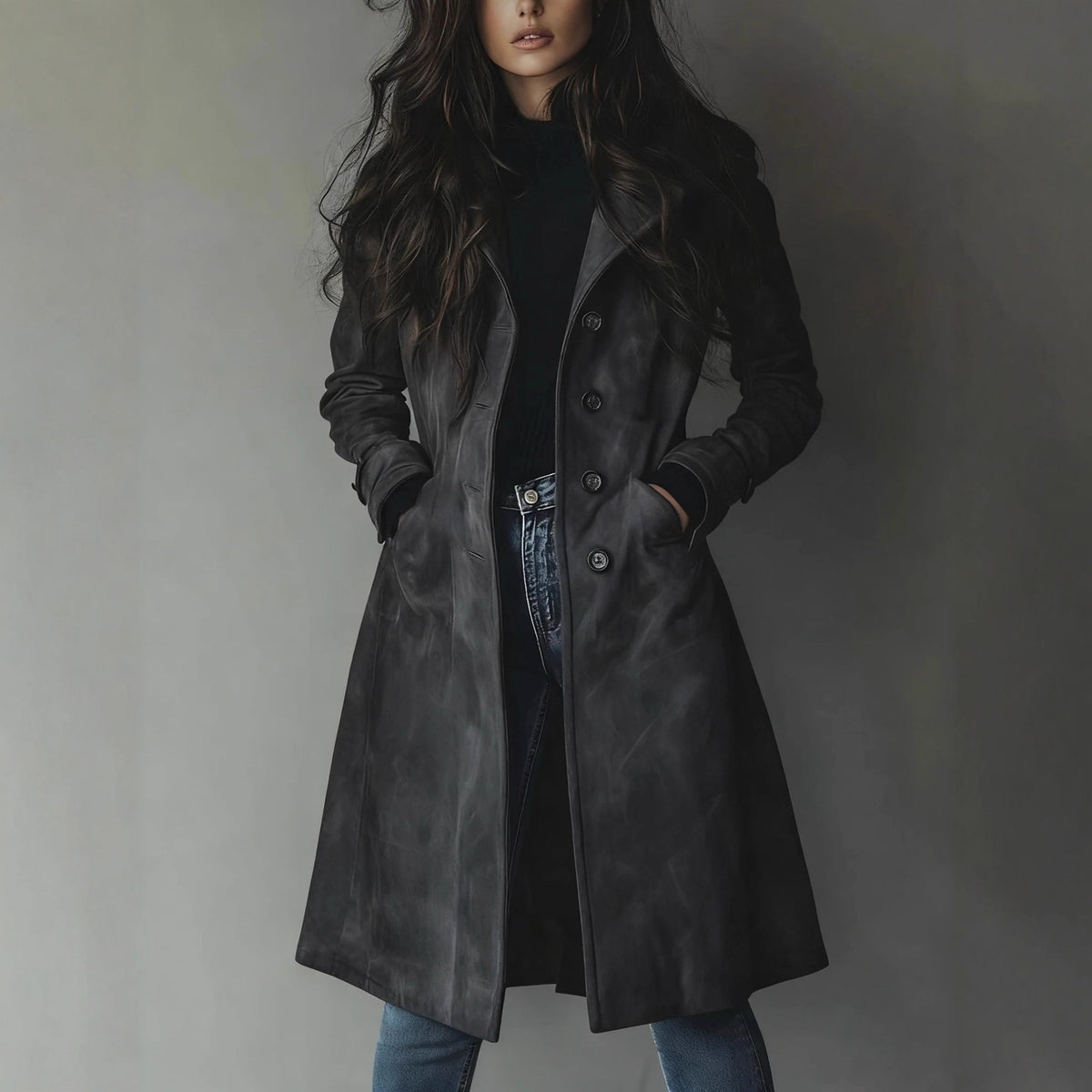 Womens Western Style Long Trench Coat For Fall And Winter