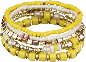 Colorful Layered Boho Bracelet for Women Yellow Black White Beaded Bracelet Set Statement Stretch Bracelet Birthday Party Friendship Jewelry
