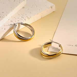 Two Tone Earrings for Women Gold and Silver Earrings Polished Chunky Huggie Hoop Earring Fashion Jewelry Two Tone Jewelry for Woman
