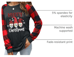 Christmas Shirts for Women Gnomes T-Shirt Candy Canes Plaid Tshirts