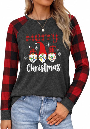 Christmas Shirts for Women Gnomes T-Shirt Candy Canes Plaid Tshirts
