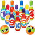 Kids Bowling Toy Set, Indoor Outdoor Activity Play Game Toys for Boy Girl, Soft 10 Foam Bowling Pins & 2 Balls, Educational Children Birthday Party Gifts