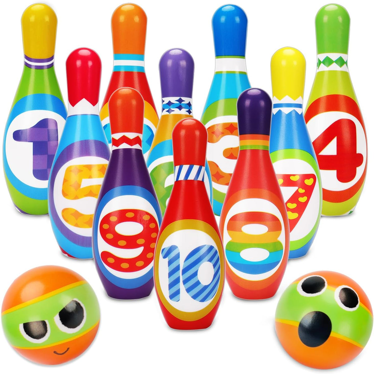 Kids Bowling Toy Set, Indoor Outdoor Activity Play Game Toys for Boy Girl, Soft 10 Foam Bowling Pins & 2 Balls, Educational Children Birthday Party Gifts