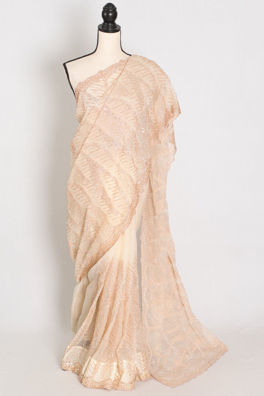 Sia | Cream and Gold Soft Organza Saree | Summer Wedding & Cocktail Partywear