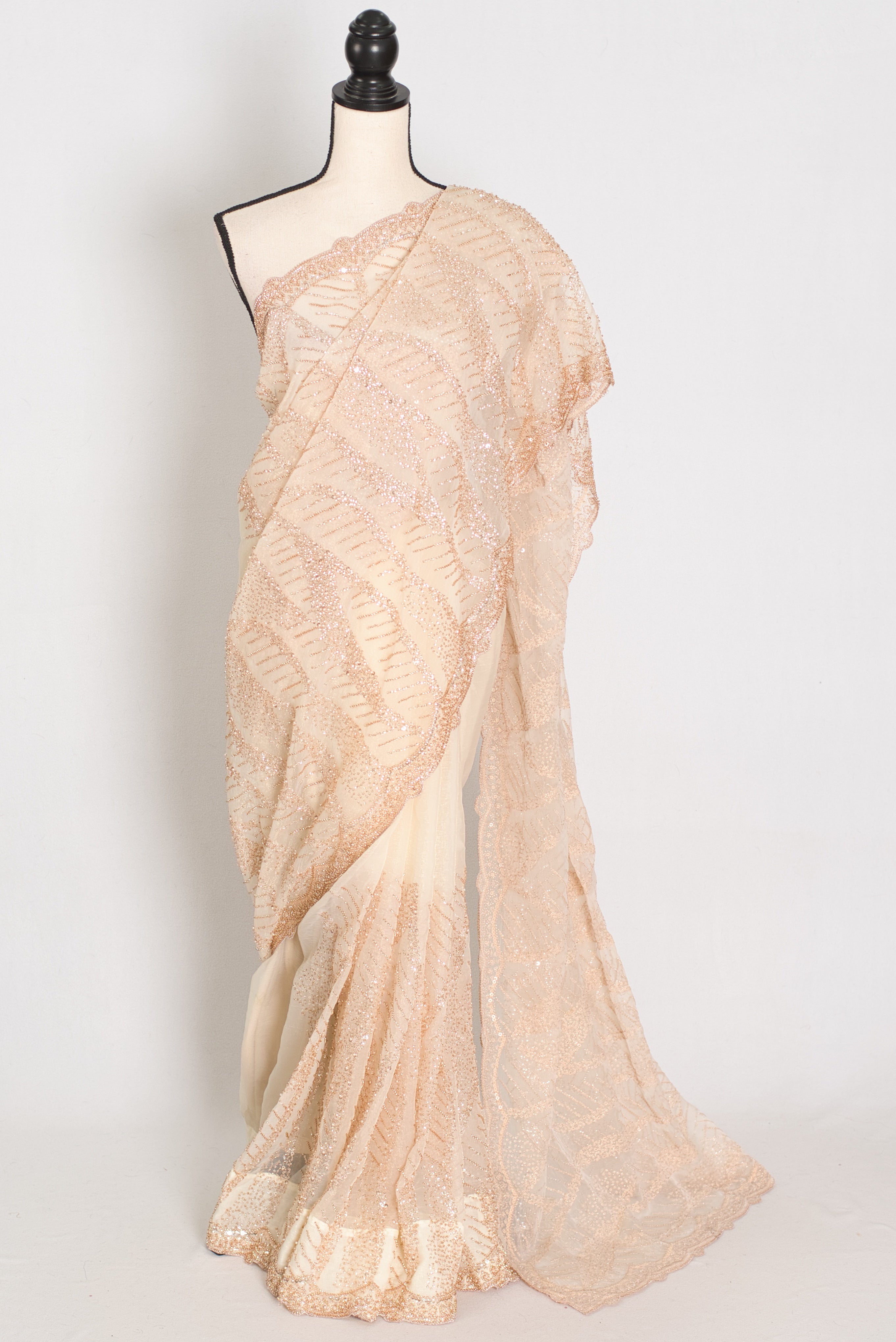 Sia | Cream and Gold Soft Organza Saree | Summer Wedding & Cocktail Partywear