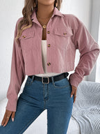 Casual Pocket Long Sleeve Corduroy Short Jacket Coat