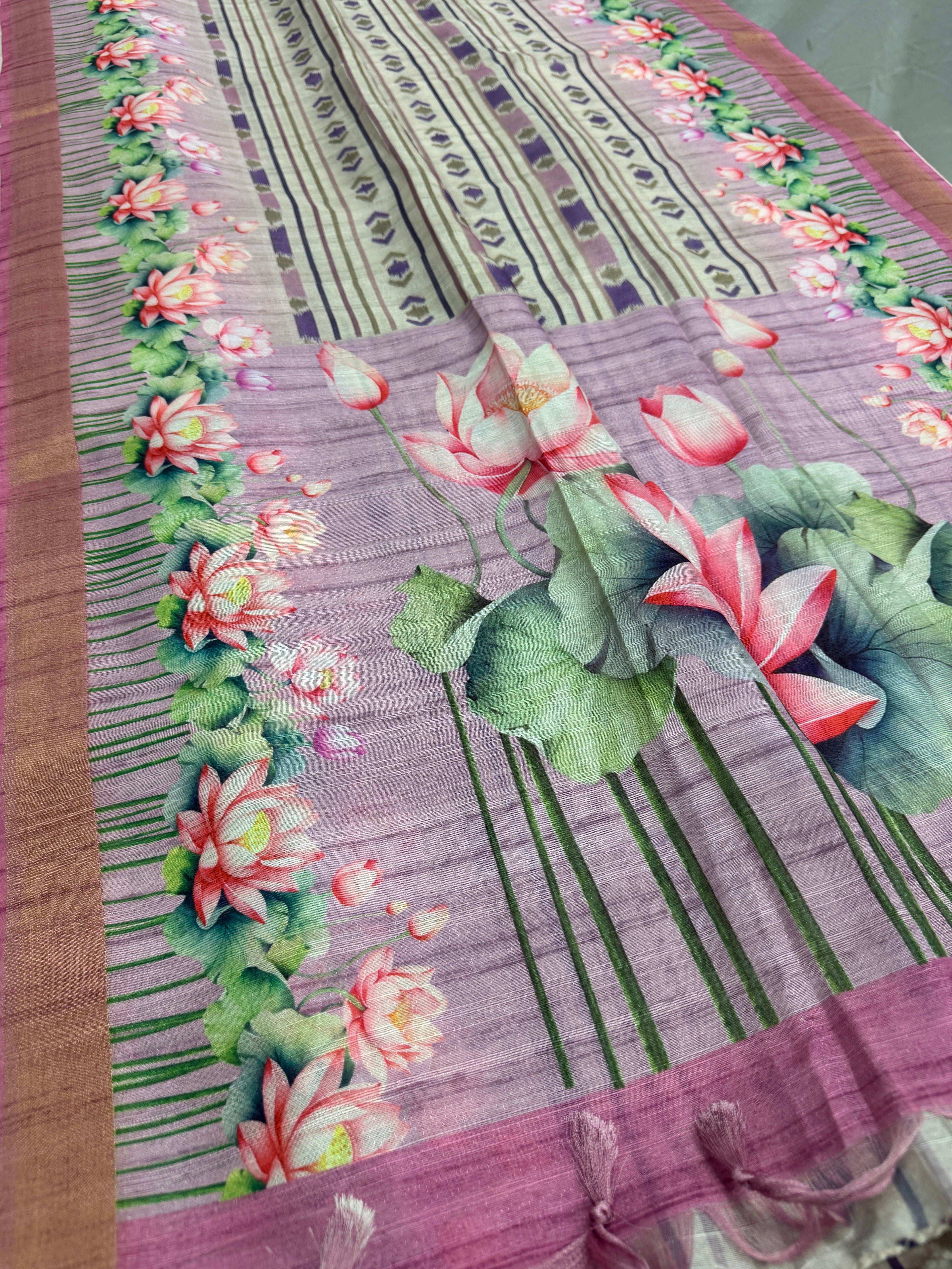 Rai | Off White & Lavender Ikkat Fusion Semi Tussar Saree