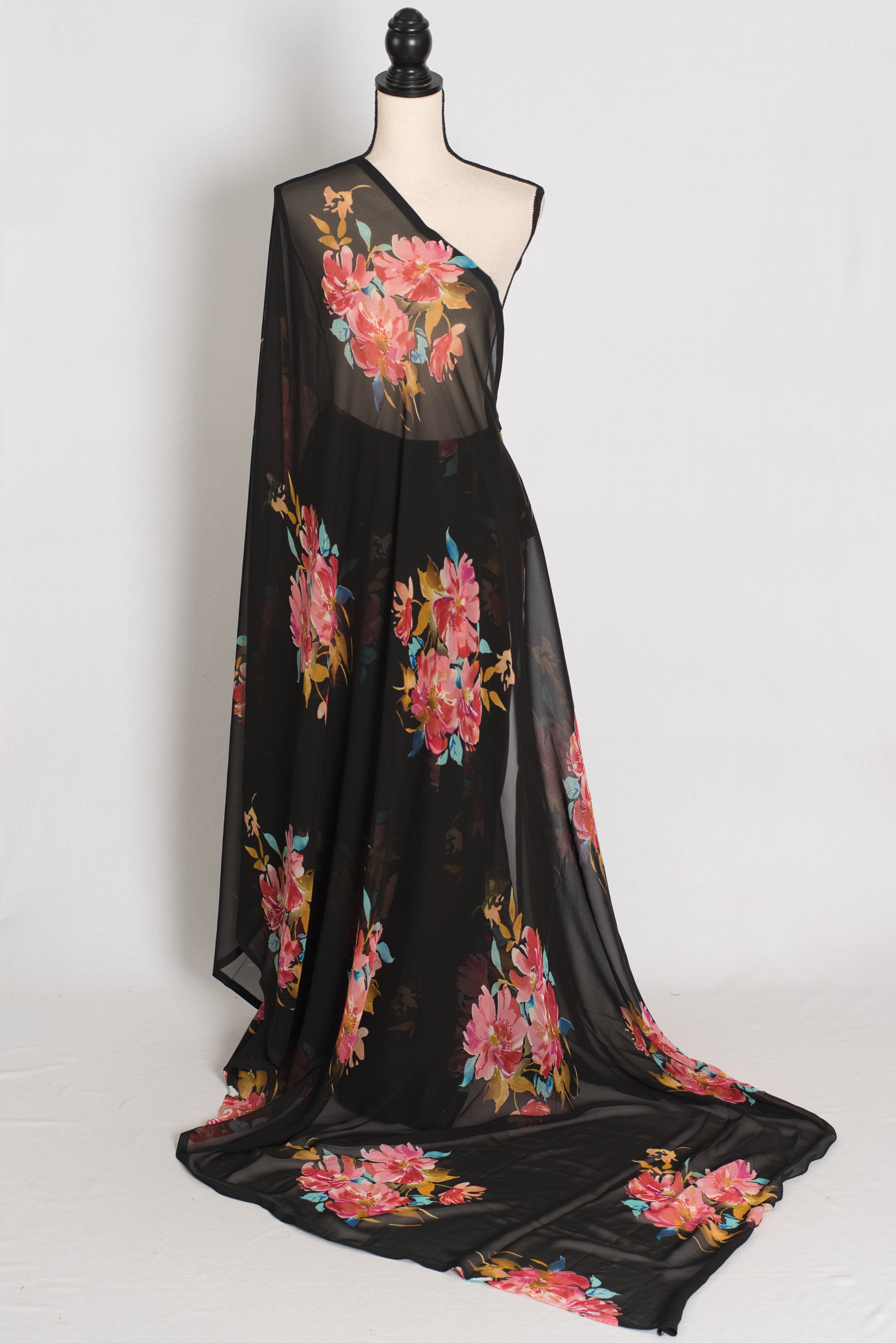 Nita : Black Floral Printed Chiffon Georgette Saree