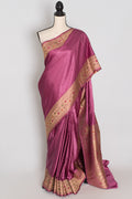Indrani | Purplish Pink Semi Mashru Banarasi Saree | Pre-Stitched Size 36 Blouse