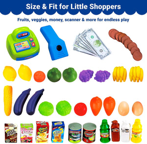 Supermarket Playset for Kids — Grocery Store Pretend Play with Toy Shopping Cart, Cash Register, Scanner & Play Food Accessories – Fun Gift for Ages 3+