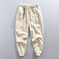 Mens Relaxed-fit Cotton-linen Casual Cropped Pants