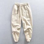 Mens Relaxed-fit Cotton-linen Casual Cropped Pants