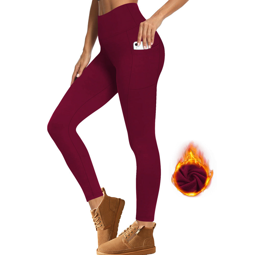 Autumn And Winter Warm Pocket Plus Velvet Yoga Pants