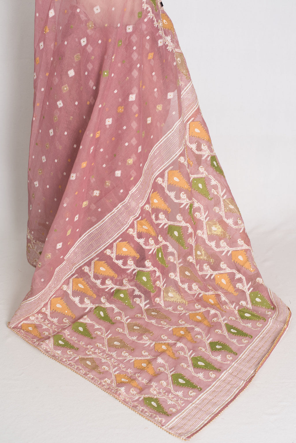 Bithi : Unique Pastel Purple and White Blended Cotton Jamdani Saree