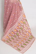 Bithi : Unique Pastel Purple and White Blended Cotton Jamdani Saree