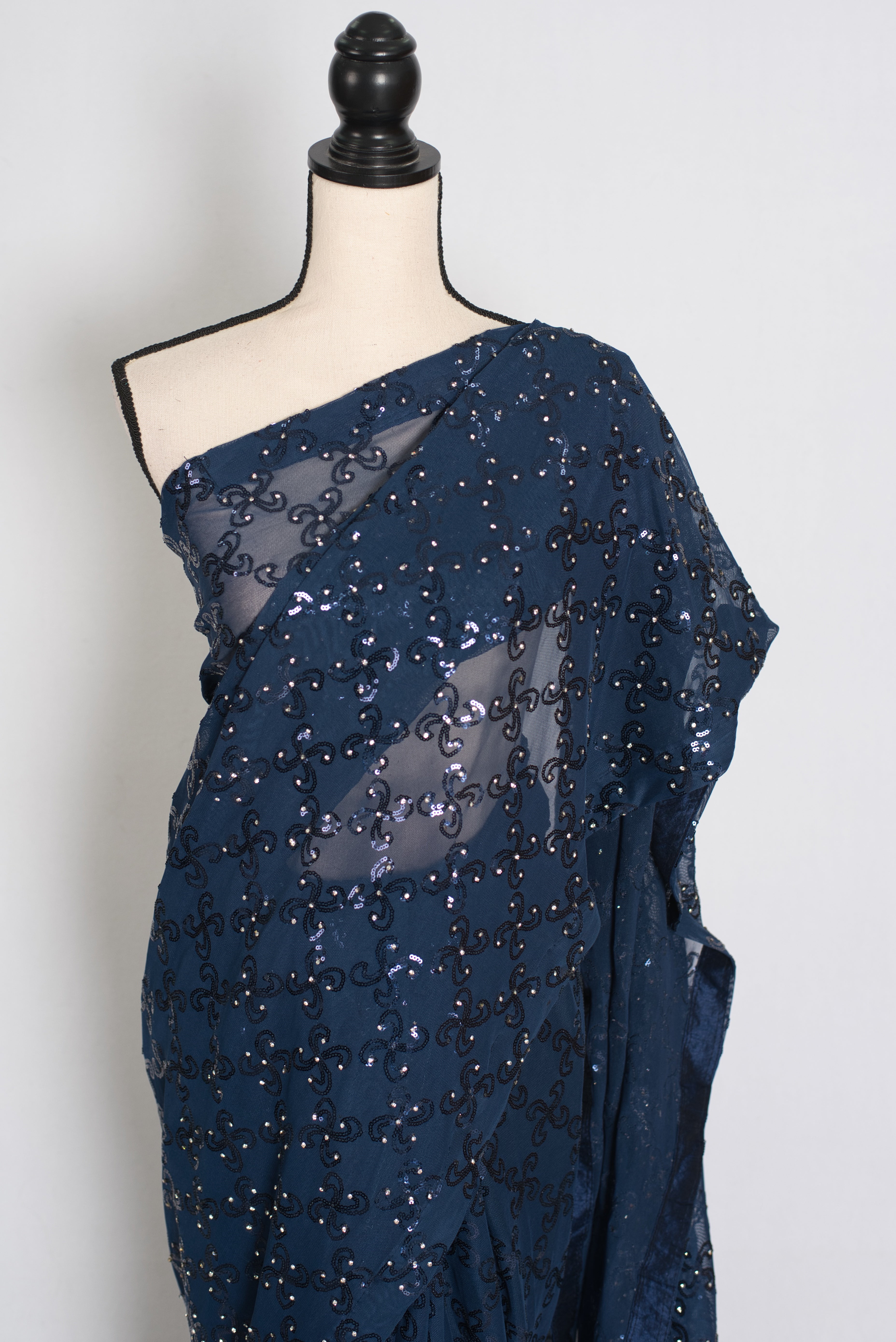 Maya | Midnight Blue Soft Net Sequin Saree | Bollywood Partywear