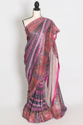 Ruhi | Pink Designer Sequin Saree | Bollywood Style Multi-Tonal Striped Shimmer