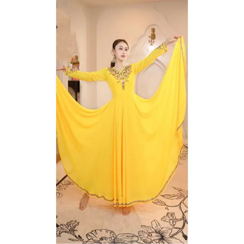 2026 Female India Saree Dress Long Sleeve Big Swing Clothes Oriental Classical Stage Performance Costume Bollywood Wear DQL12728