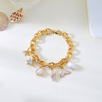 Women's Fashion Starfish Pearl Shell Fishtail Multi-pendant Necklace Bracelet