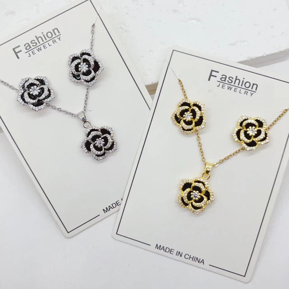 Real Gold Rose Light Luxury Fashionable Earring Necklace