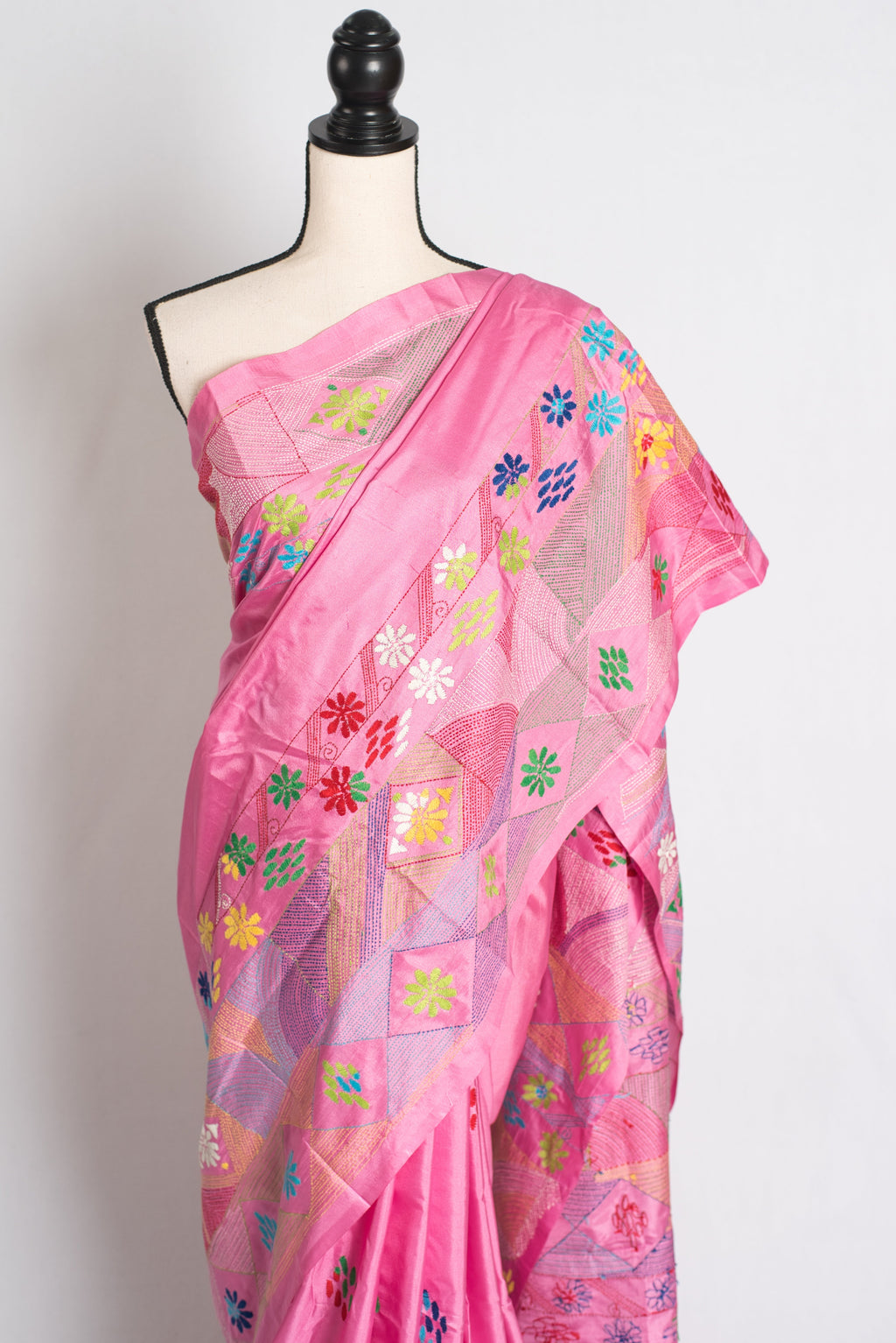 Amira : Pink Blended Silk Saree with Hand Embroidery Lambani Work Saree