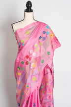 Amira : Pink Blended Silk Saree with Hand Embroidery Lambani Work Saree