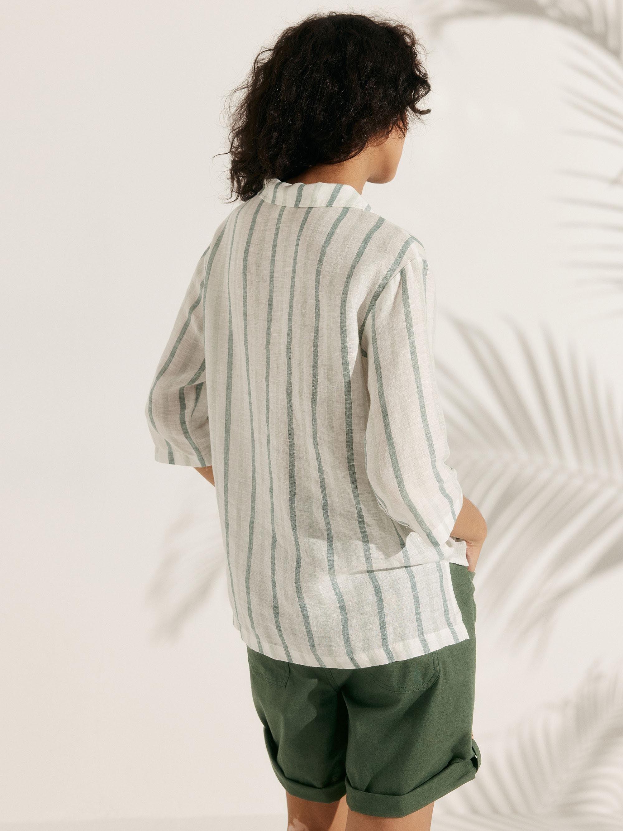 100% Linen Shawl V-Neck Half Sleeve Top JADE