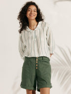 100% Linen Shawl V-Neck Half Sleeve Top JADE