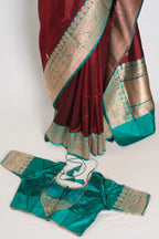 Kalpana | Brown Pure Katan Silk Banarasi Saree with 40 Size Stitched Blouse