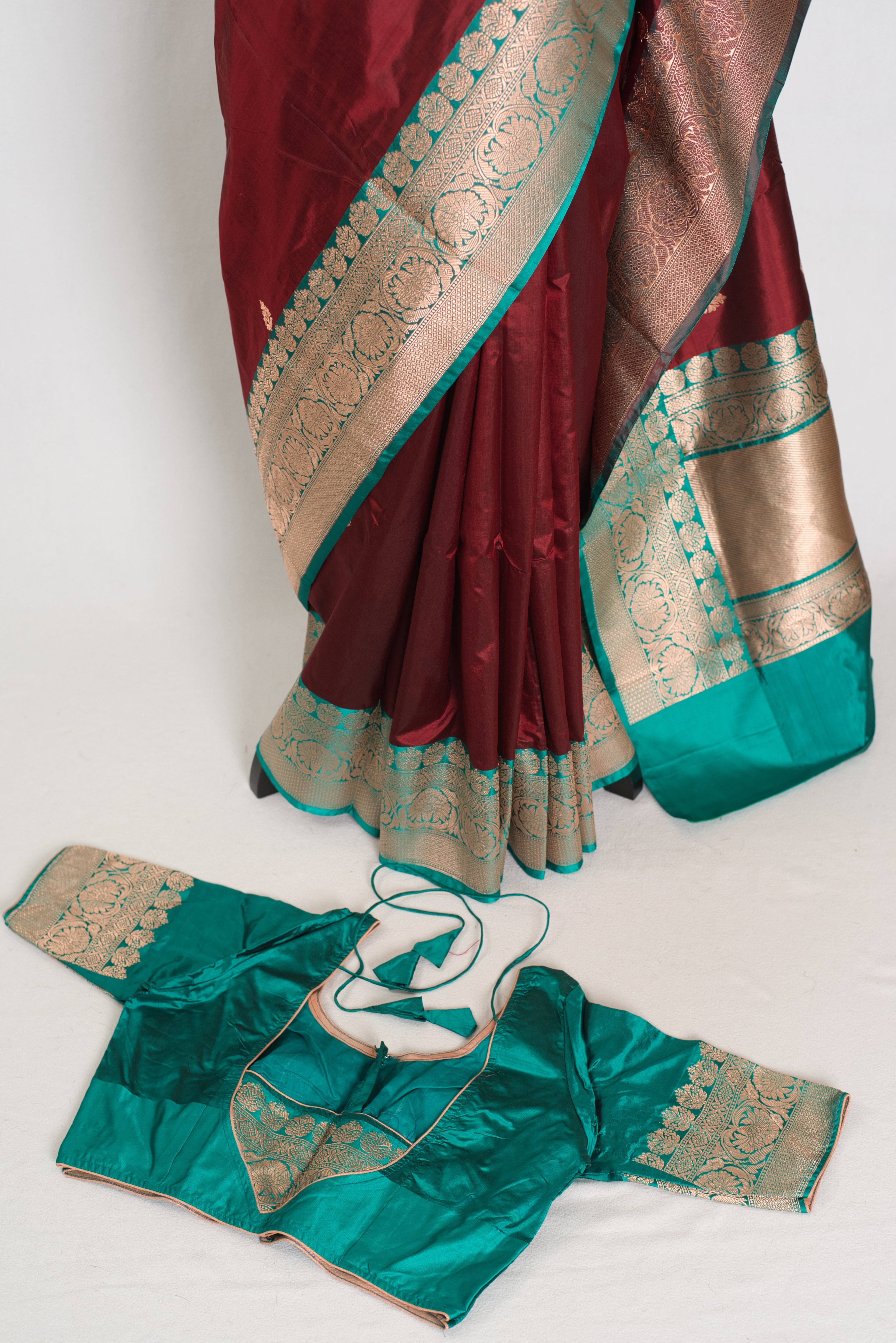 Kalpana | Brown Pure Katan Silk Banarasi Saree with 40 Size Stitched Blouse