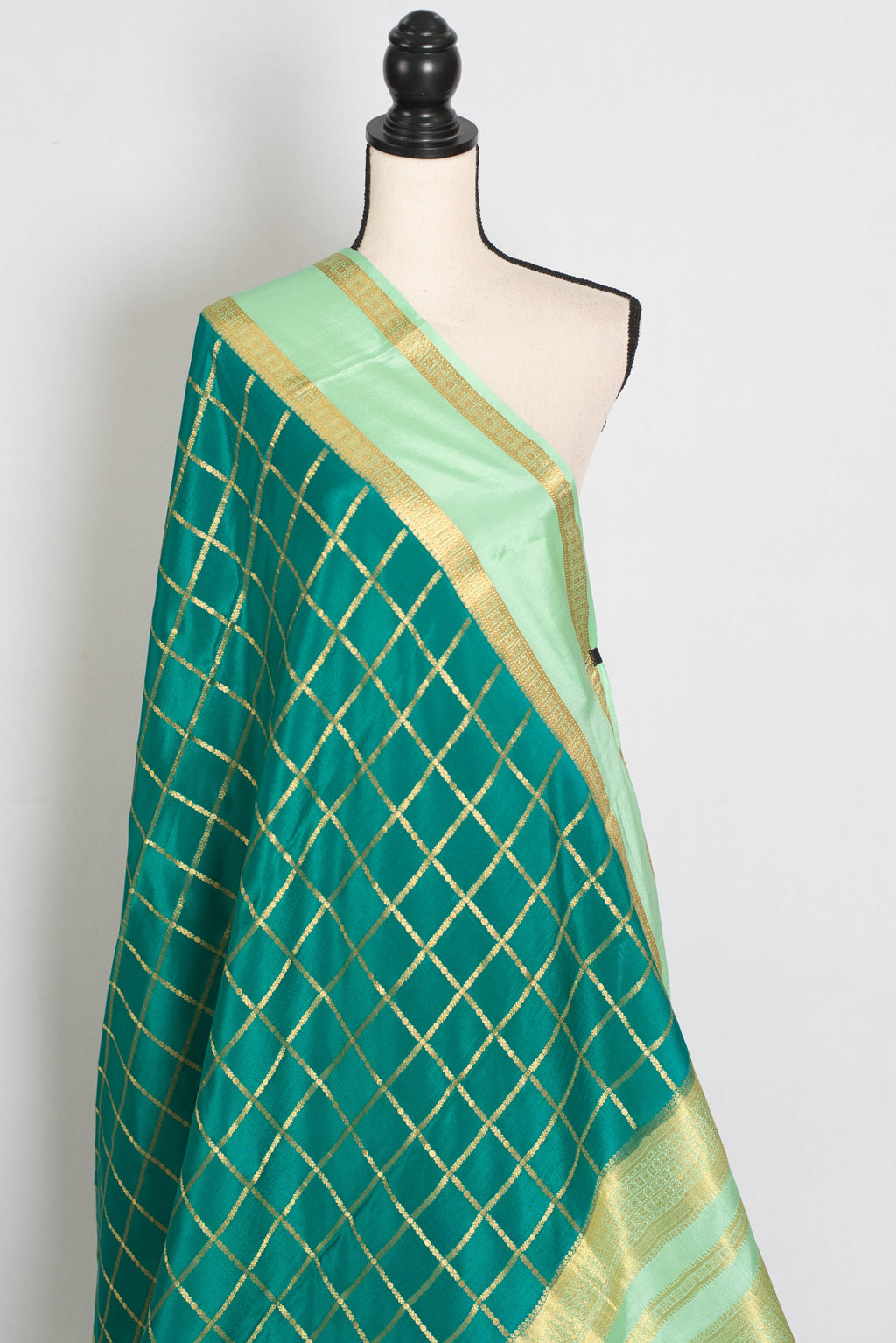 Sutra | Rama Green and Gold 110 gms Mysore Crepe Silk Saree | 38 Size Blouse