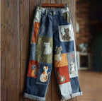 Plus-size Womens Fashionable Casual Slim-fit Faux Denim Wide-leg Pants For European And American Styles