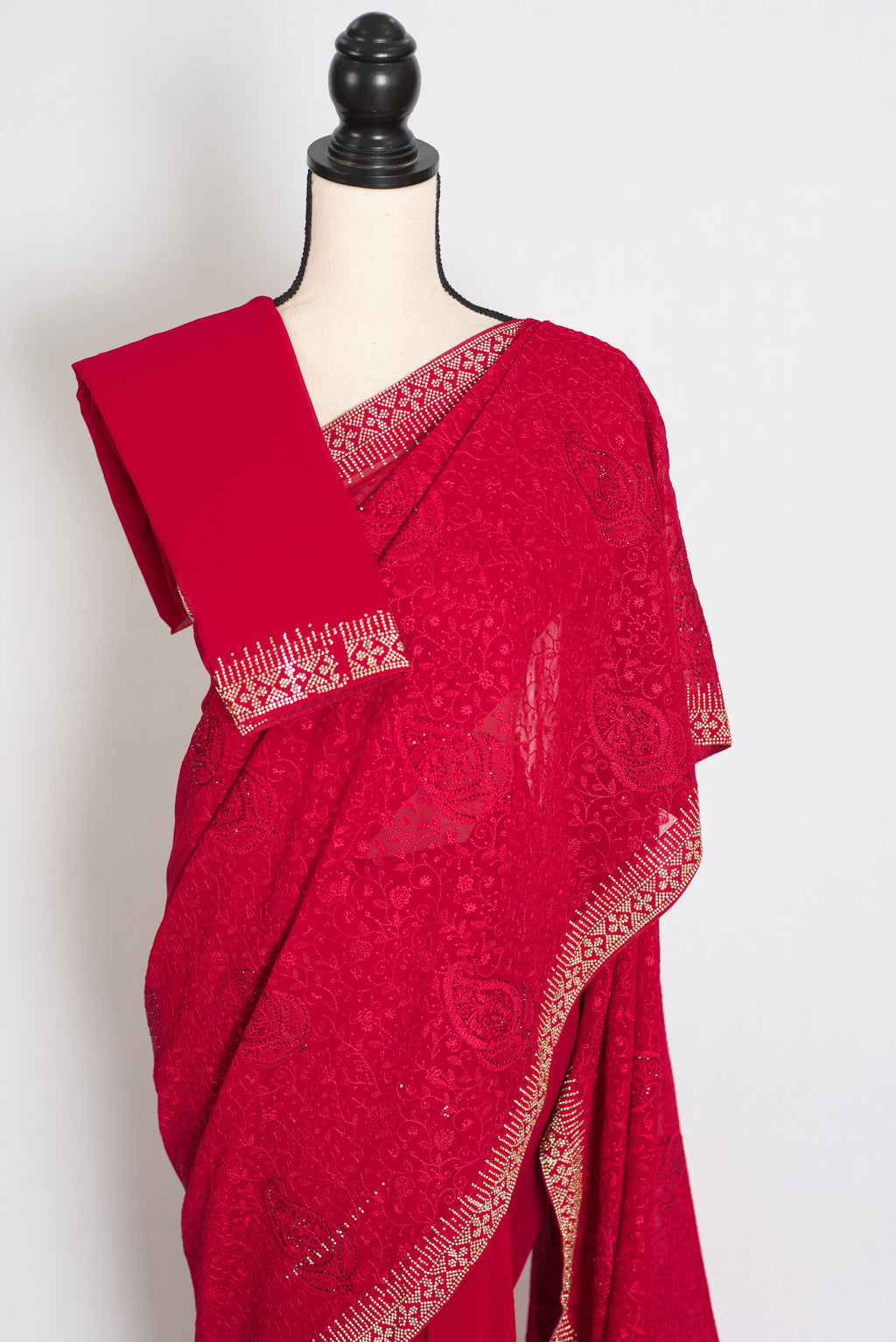 Reeva | Rosy Pink Georgette Kashmiri Embroidery Saree| Cocktail Partywear