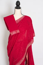Reeva | Rosy Pink Georgette Kashmiri Embroidery Saree| Cocktail Partywear