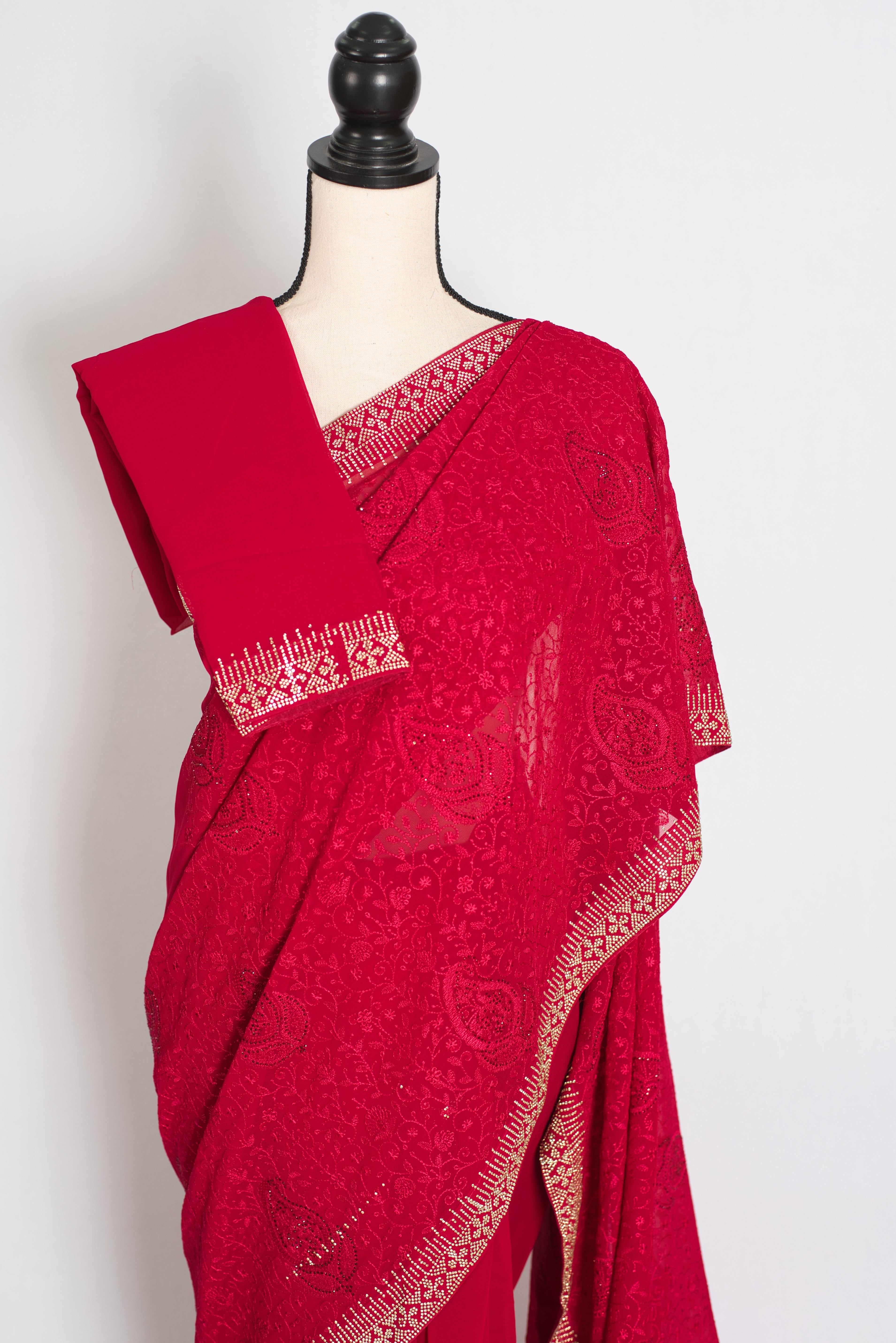 Reeva | Rosy Pink Georgette Kashmiri Embroidery Saree| Cocktail Partywear