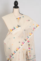 Meera | Off-White Pure Cotton Handwoven Jamdani Saree
