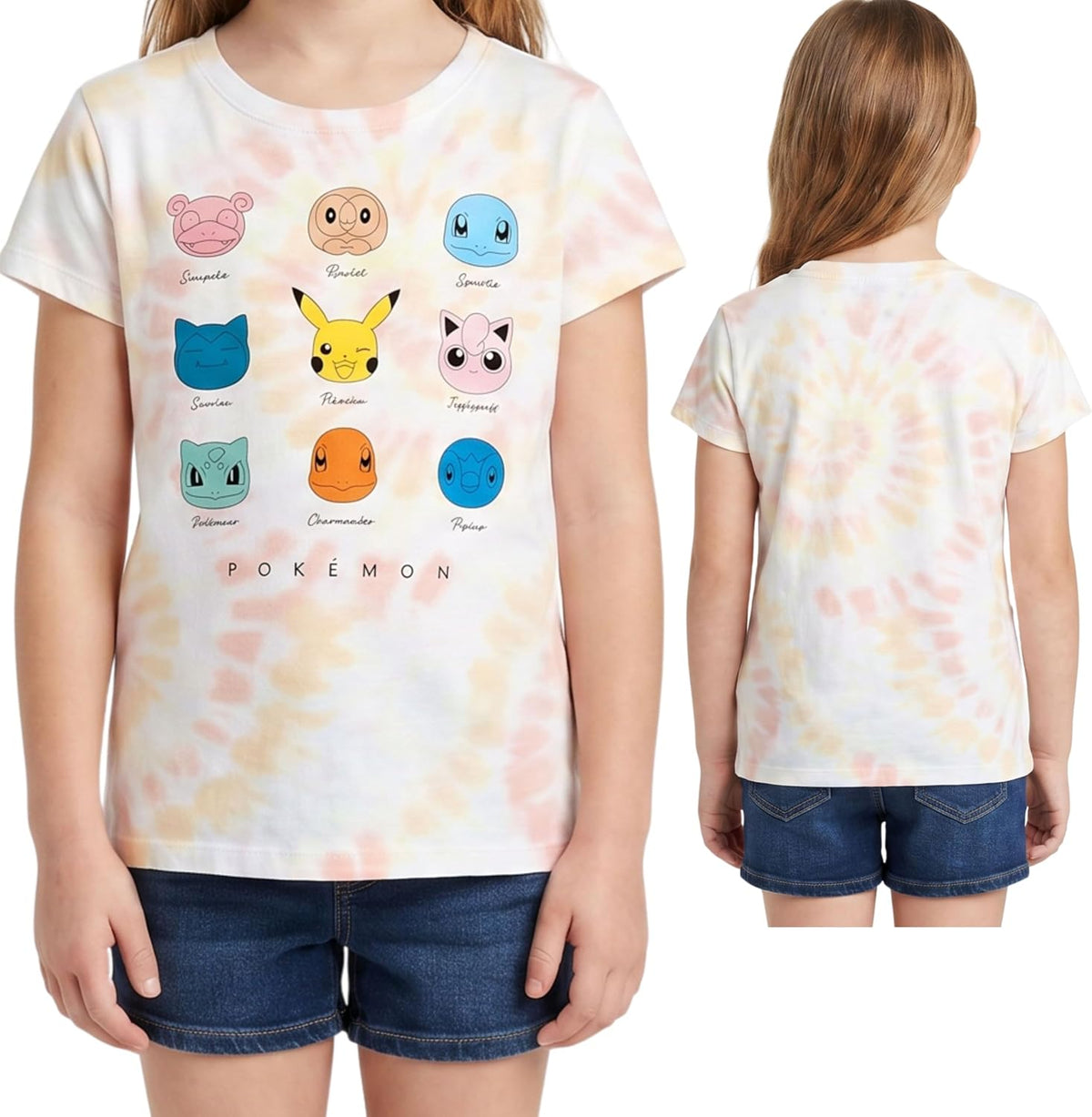Girls Pokemon Tie-Dye Graphic T-Shirt, Character Tee for Kids Sizes 4-16