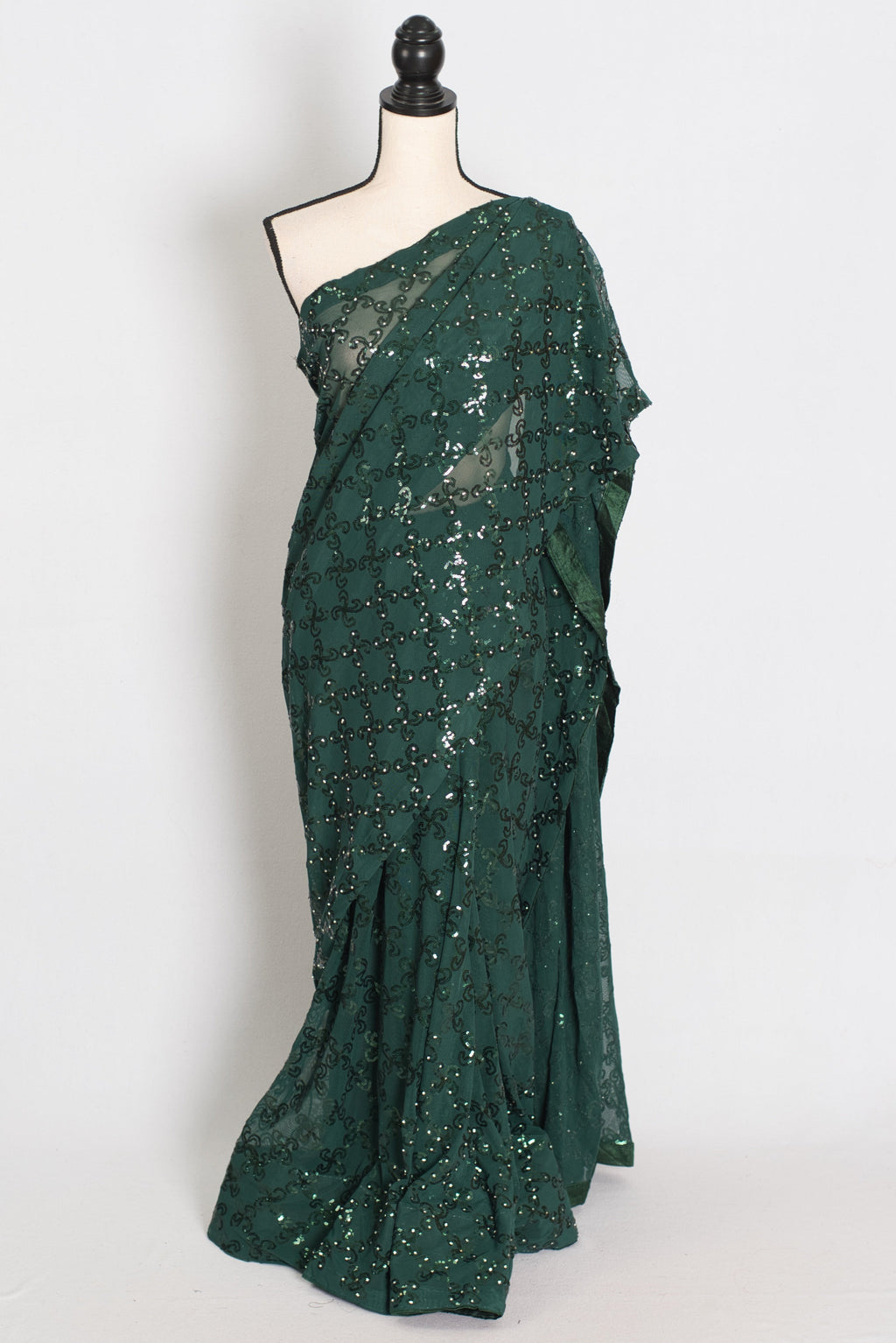 Heena | Dark Green Soft Net Sequin Saree | Bollywood Partywear