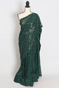 Heena | Dark Green Soft Net Sequin Saree | Bollywood Partywear